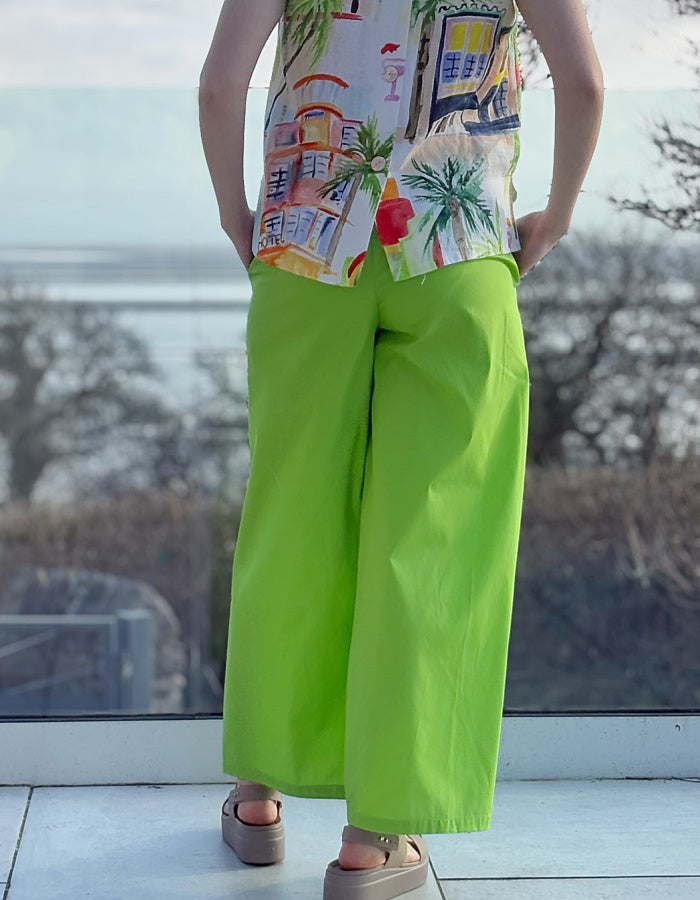 Kaleido Key Lime Cotton Wide Leg Trousers