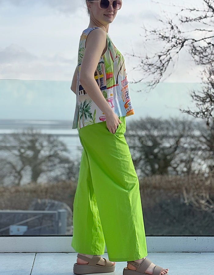 Kaleido Key Lime Cotton Wide Leg Trousers