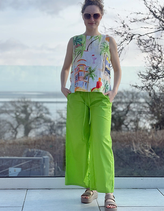 Kaleido Key Lime Cotton Wide Leg Trousers