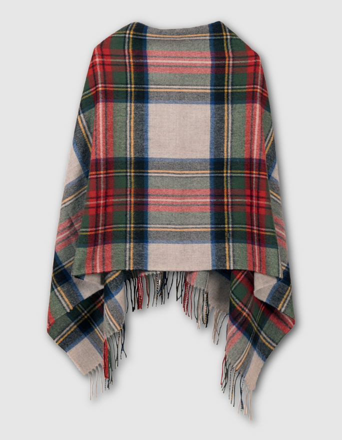 silver royal Stewart tartan blanket poncho