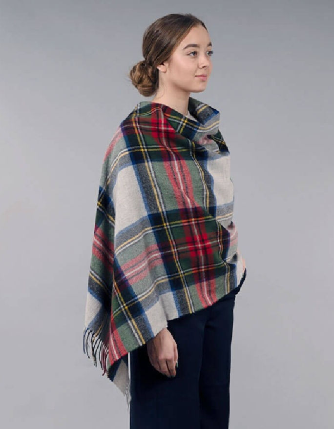 silver royal Stewart tartan blanket poncho