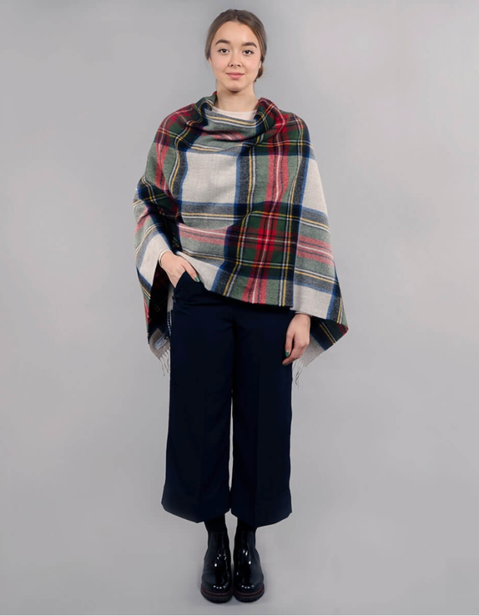 silver royal Stewart tartan blanket poncho