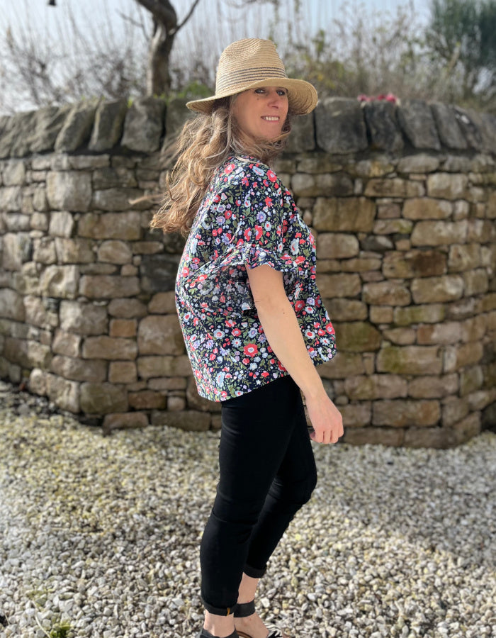 ditsy floral oversized summer cotton top with boho sleeves