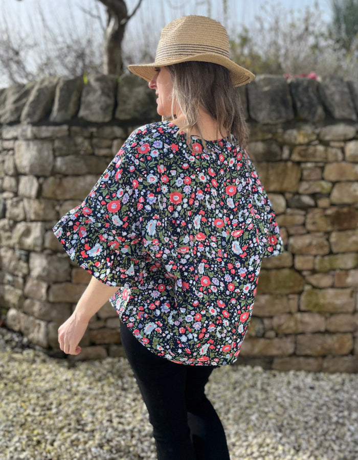 ditsy floral oversized summer cotton top with boho sleeves