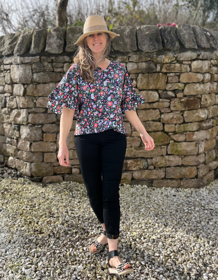 ditsy floral oversized summer cotton top with boho sleeves