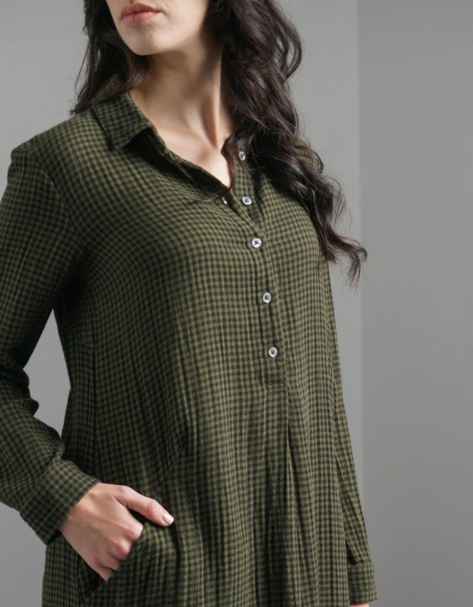 Bibico Alexa Shirt Dress in Olive Check