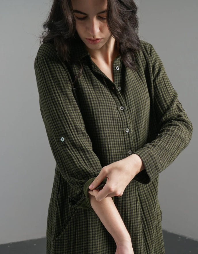 Bibico Alexa Shirt Dress in Olive Check