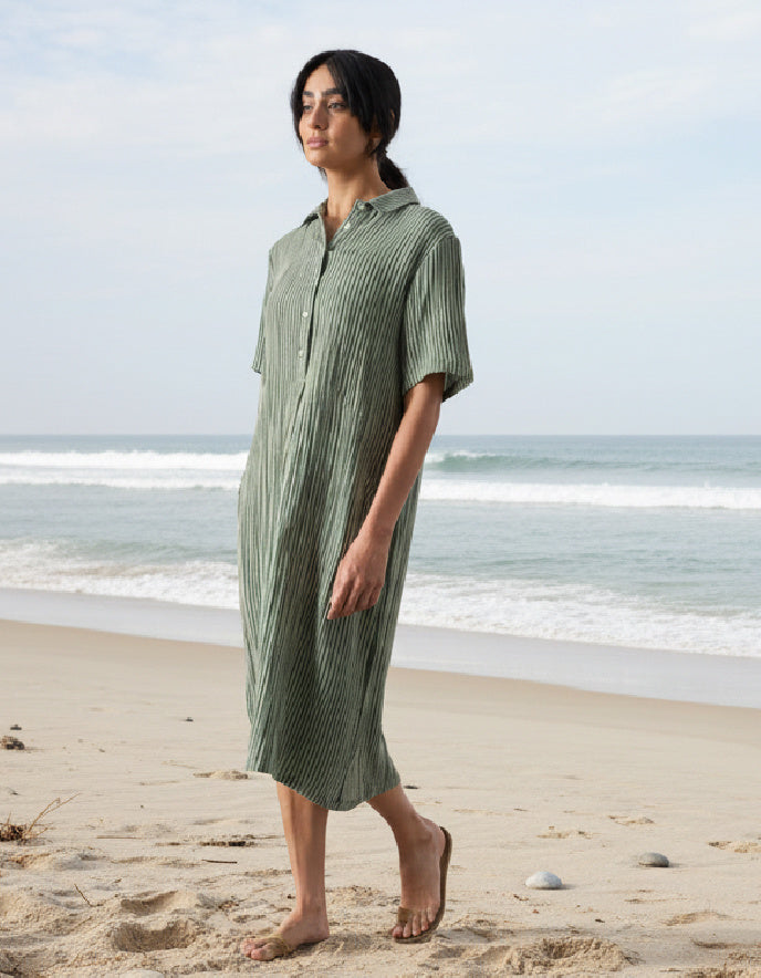 green stripe shirt dress