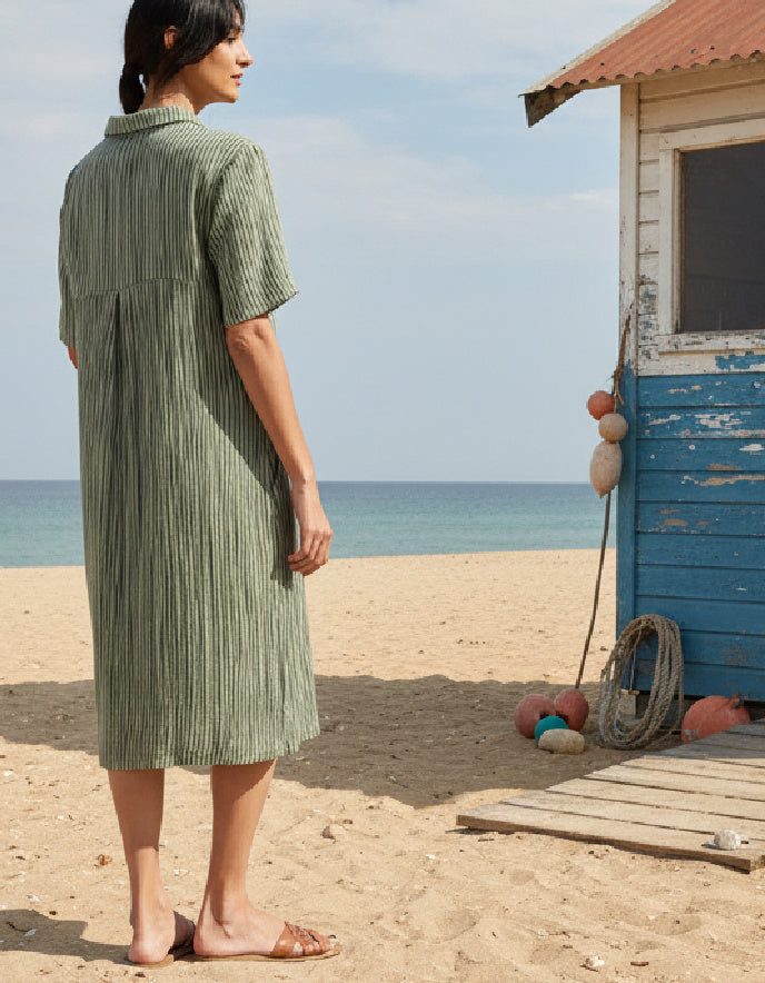 green stripe shirt dress