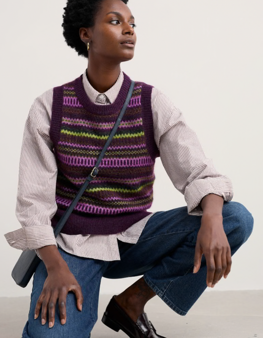 Seasalt Annik Fair Isle Vest in Grape Oak Mix
