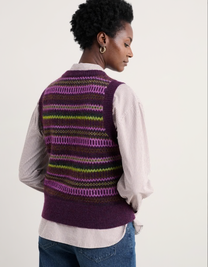 Seasalt Annik Fair Isle Vest in Grape Oak Mix