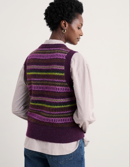 Seasalt Annik Fair Isle Vest in Grape Oak Mix