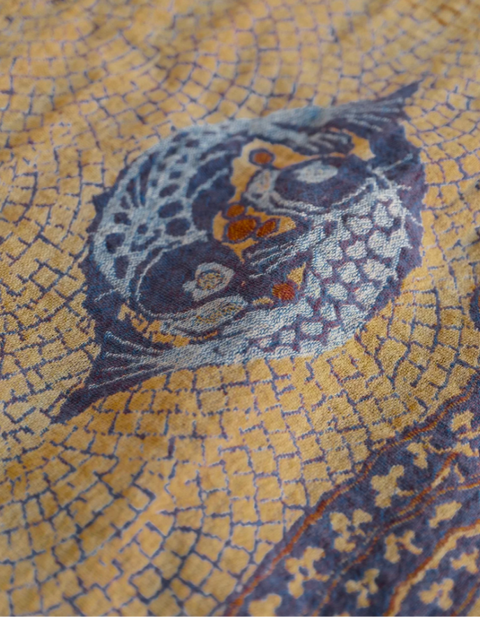 jacquard organic cotton scarf in gold and purple