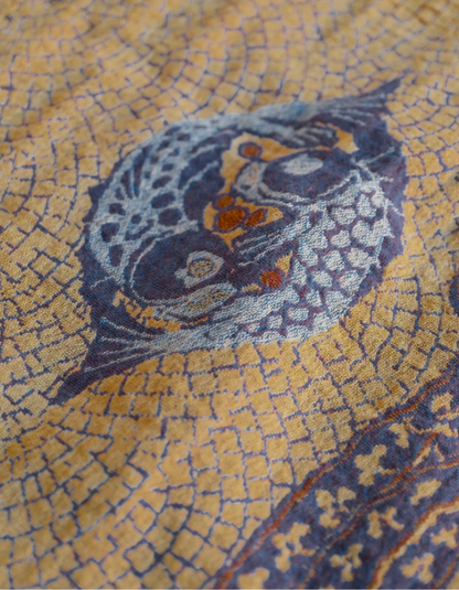jacquard organic cotton scarf in gold and purple