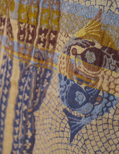 jacquard organic cotton scarf in gold and purple