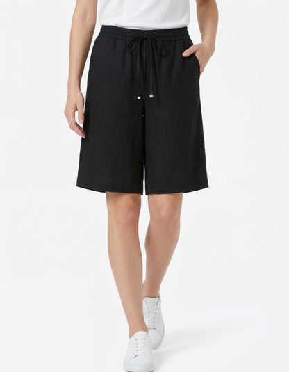 black linen blend Bermuda shorts with elasticated waist