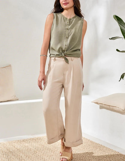 wide leg beige cropped trousers