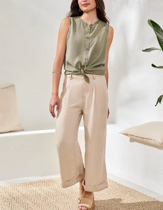 wide leg beige cropped trousers