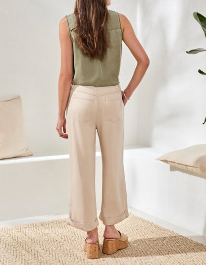 wide leg beige cropped trousers
