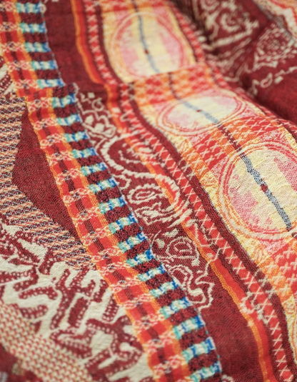 red jacquard organic cotton card with cactus design