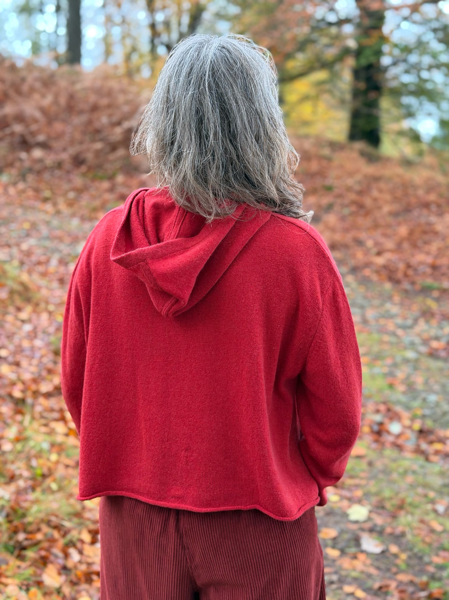 Ochre Elsi Hooded Cardigan in Rusty Red Cashmere & Lambswool