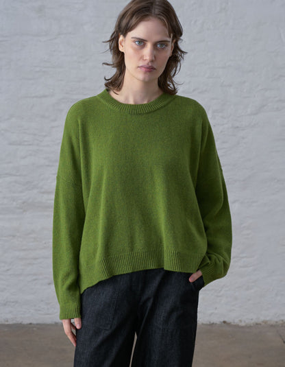 boxy moss green merino jumper