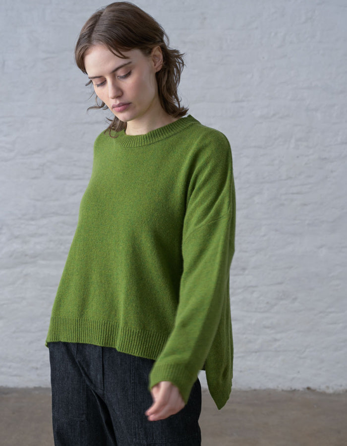 boxy moss green merino jumper