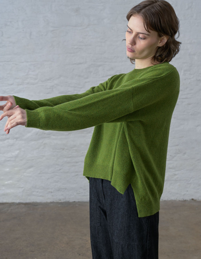 boxy moss green merino jumper