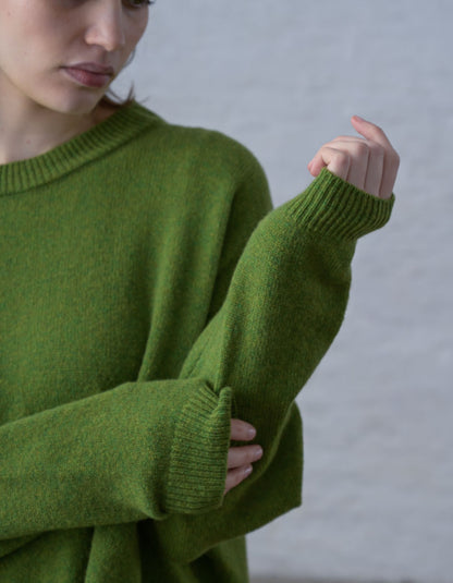 boxy moss green merino jumper