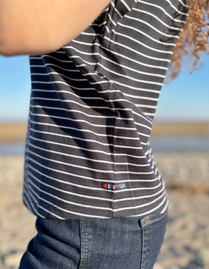 navy and white Breton striped short sleeve cotton t-shirt