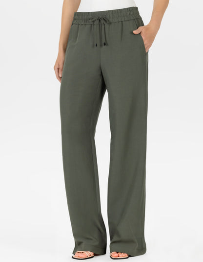 wide leg dark green linen viscose trousers