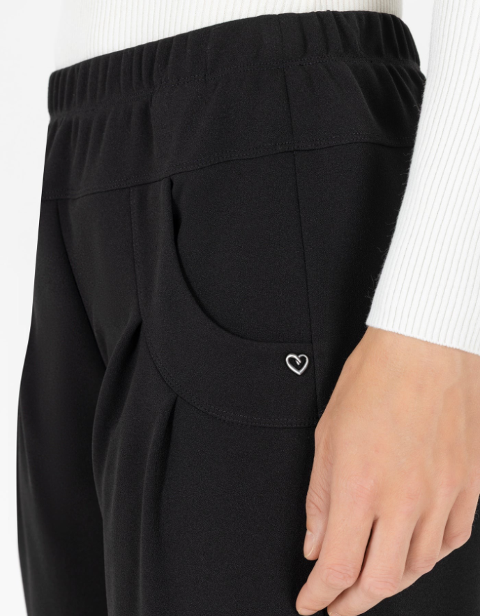 black crepe barrel leg pull on trouser