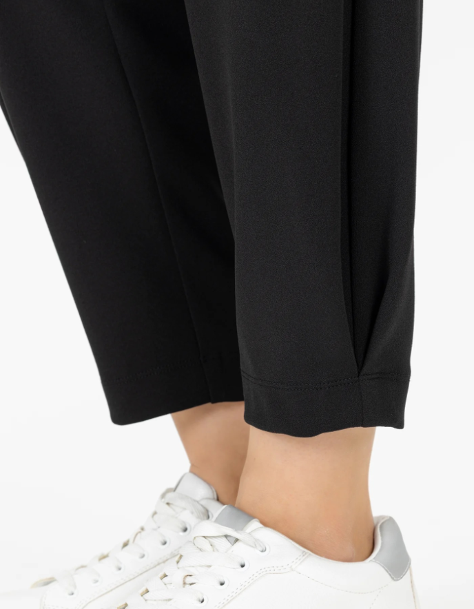 black crepe barrel leg pull on trouser