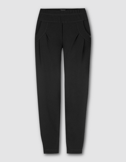 Black pants on a light gray background