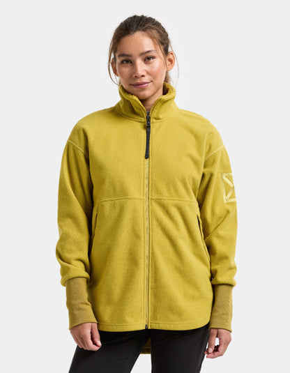 woman wearing yellow fleece jacket