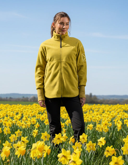 woman wearing yellow fleece jacket