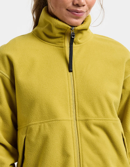 woman wearing yellow fleece jacket