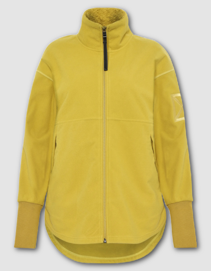 Yellow fleece jacket on a light gray background