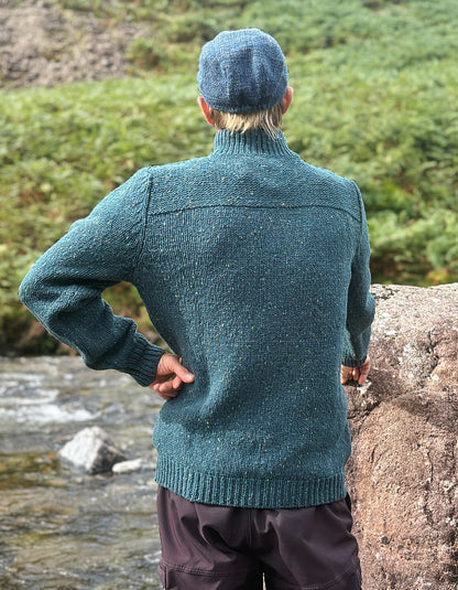 Scots pine green donegal tweed gents half zip wool sweater