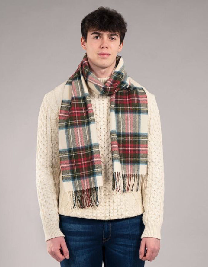 man wearing a tartan wool scarf