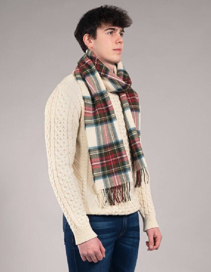 man wearing a tartan wool scarf