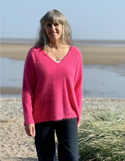 See Saw Oversized V Neck Sweater in Pink