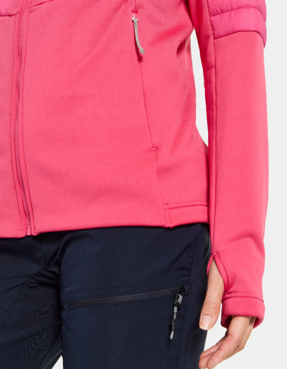 mid layer pink hooded jacket for outdoor activities
