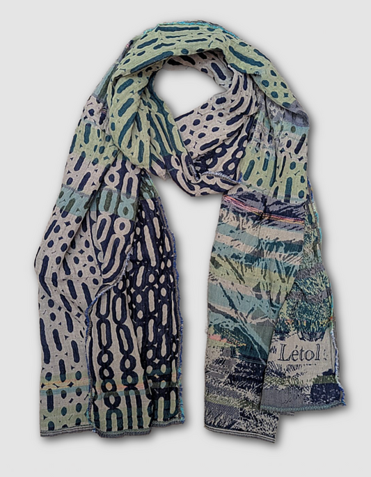 French jacquard scarf in blue and green