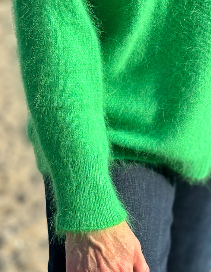 green v neck Angora sweater