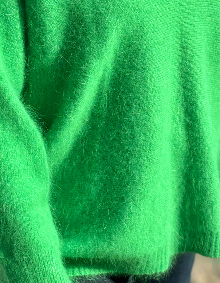 green v neck Angora sweater