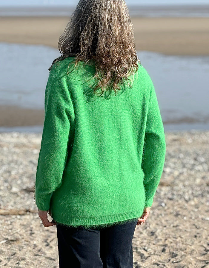 green v neck Angora sweater