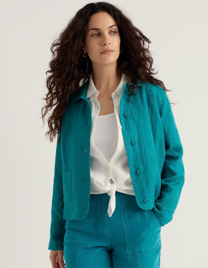 teal linen boxy jacket