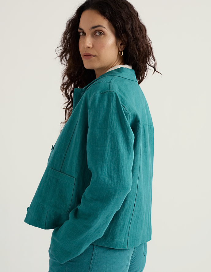 teal linen boxy jacket