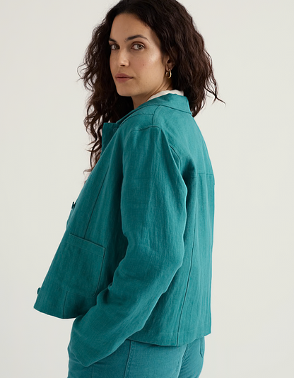 teal linen boxy jacket